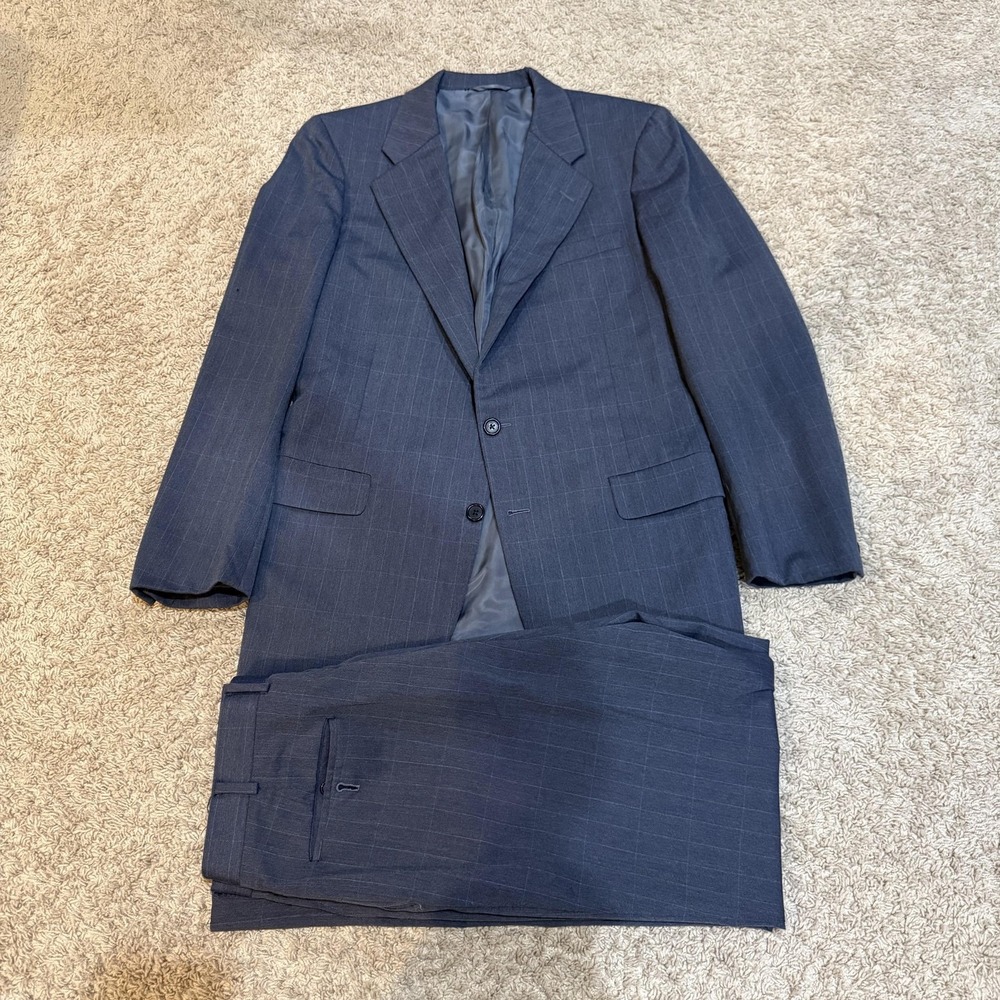 Hickey Freeman Suit Mens 42 Regular Blue Pinstripe Wool 2 Piece 32x31 Boardroom